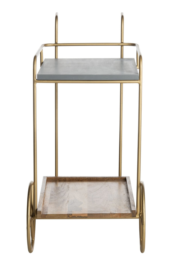 Safavieh Harper 2-Tier Bar Cart – Modern Mixed-Material Design With Brass Frame & Natural Wood For Entertaining BCT9000A
