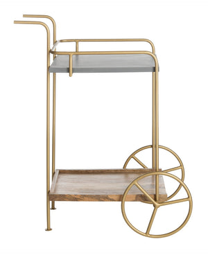 Safavieh Harper 2-Tier Bar Cart – Modern Mixed-Material Design With Brass Frame & Natural Wood For Entertaining BCT9000A