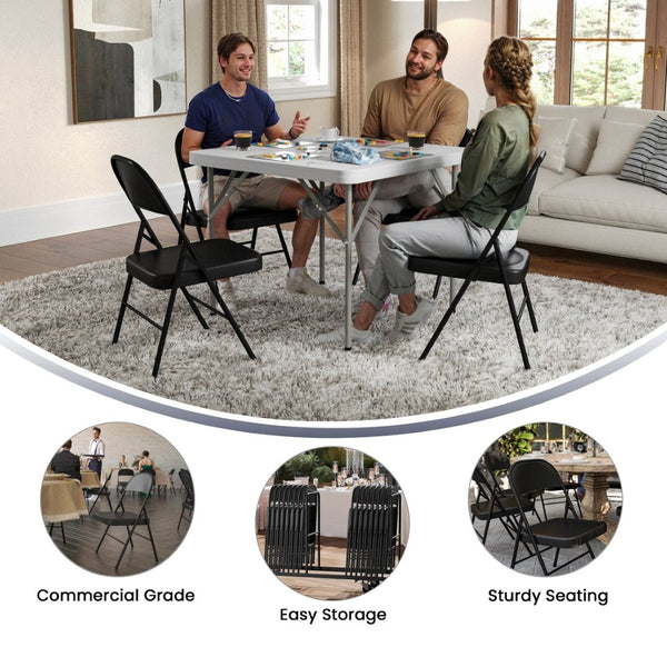 English Elm 2 Pack HERCULES Series Double-Braced Metal Folding Chairs for Reliable Comfort & Versatile Use Black 2-BD-F002-BK-GG