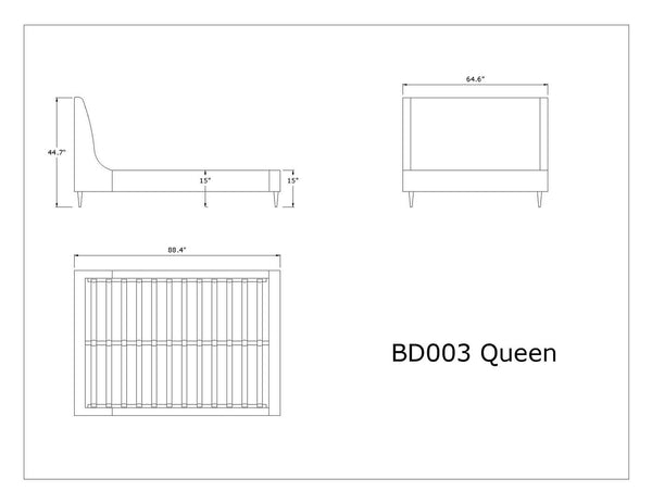 Manhattan Comfort Heather Mid-Century Modern Queen Bed Cream BD003-QN-CR