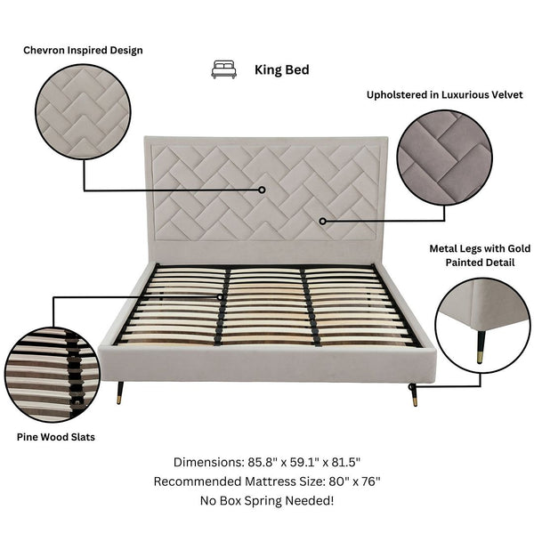 Crosby King-Size Bed in Greige BD009-KG-GE Manhattan Comfort