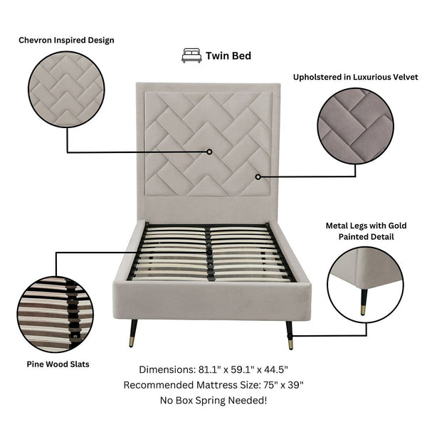 Crosby Twin-Size Bed in Greige BD009-TW-GE Manhattan Comfort