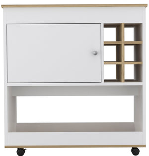 English Elm Camelia Light Oak Bar Cart with Six Wine Cubbies, Cabinet & Lower Shelf on Casters — Stylish Mobile Entertaining B07092081