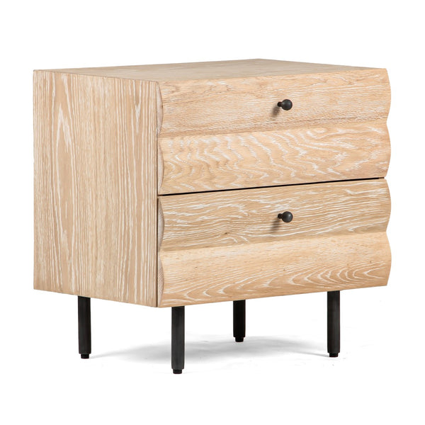 Union Home Estelle Nightstand - Modern Oak Storage With Geometric Design And Steel Legs For A Chic Bedroom Upgrade Cerused Oak Fsc Certified Oak Wood,Mild Steel Bdm00245