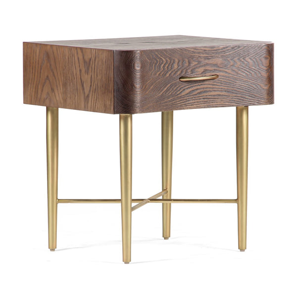 Union Home Flora Nightstand - Modern Deco Design With Champagne Brass Legs And Solid Oak For Chic Storage Solutions Light Walnut,Champange Brass Fsc Certified Oak Wood,Mild Steel Bdm00246