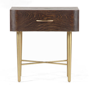 Union Home Flora Nightstand - Modern Deco Design With Champagne Brass Legs And Solid Oak For Chic Storage Solutions Light Walnut,Champange Brass Fsc Certified Oak Wood,Mild Steel Bdm00246