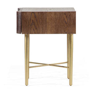 Union Home Flora Nightstand - Modern Deco Design With Champagne Brass Legs And Solid Oak For Chic Storage Solutions Light Walnut,Champange Brass Fsc Certified Oak Wood,Mild Steel Bdm00246