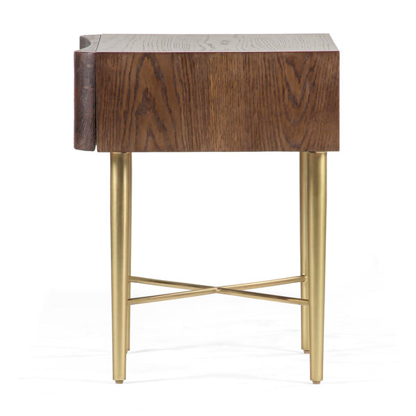 Union Home Flora Nightstand - Modern Deco Design With Champagne Brass Legs And Solid Oak For Chic Storage Solutions Light Walnut,Champange Brass Fsc Certified Oak Wood,Mild Steel Bdm00246
