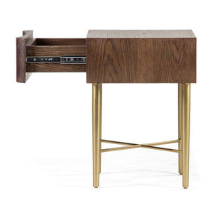 Union Home Flora Nightstand - Modern Deco Design With Champagne Brass Legs And Solid Oak For Chic Storage Solutions Light Walnut,Champange Brass Fsc Certified Oak Wood,Mild Steel Bdm00246