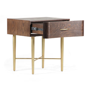 Union Home Flora Nightstand - Modern Deco Design With Champagne Brass Legs And Solid Oak For Chic Storage Solutions Light Walnut,Champange Brass Fsc Certified Oak Wood,Mild Steel Bdm00246