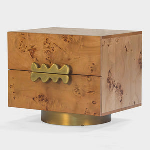 Union Home Wavefront Burl Nightstand - Sculptural Design With Metal Drawer Pulls & Elegant Brass-plated Base Natural Finish Burl,Mild Steel Bdm00260