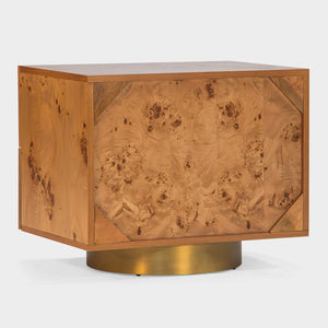 Union Home Wavefront Burl Nightstand - Sculptural Design With Metal Drawer Pulls & Elegant Brass-plated Base Natural Finish Burl,Mild Steel Bdm00260