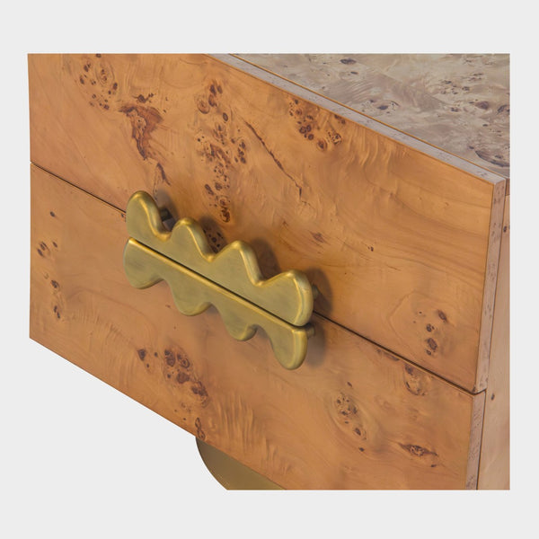Union Home Wavefront Burl Nightstand - Sculptural Design With Metal Drawer Pulls & Elegant Brass-plated Base Natural Finish Burl,Mild Steel Bdm00260