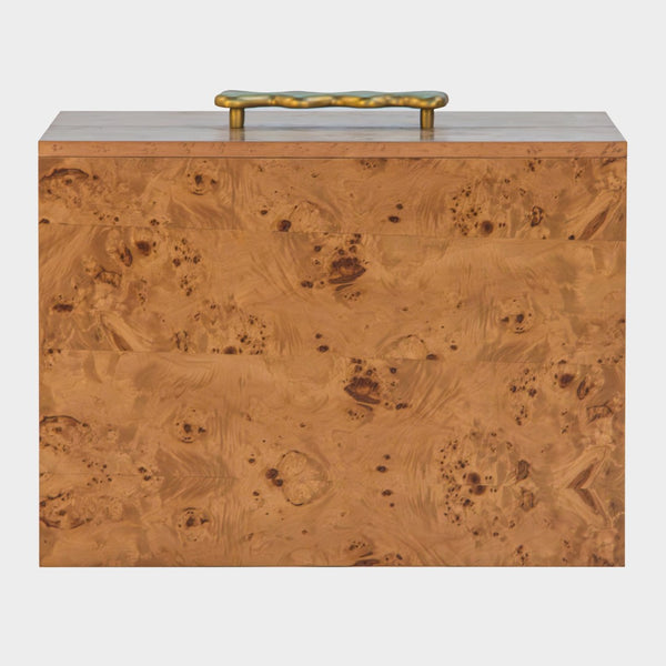 Union Home Wavefront Burl Nightstand - Sculptural Design With Metal Drawer Pulls & Elegant Brass-plated Base Natural Finish Burl,Mild Steel Bdm00260