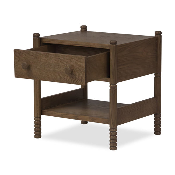Union Home Molly Oak Nightstand - Modern Cottage Charm With Solid Wood Legs, Custom Pulls & Extra Storage Shelf Light Walnut Finish Fsc Certified Oak Wood,Oak Veneer Bdm00261