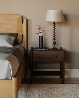 Union Home Molly Oak Nightstand - Modern Cottage Charm With Solid Wood Legs, Custom Pulls & Extra Storage Shelf Light Walnut Finish Fsc Certified Oak Wood,Oak Veneer Bdm00261