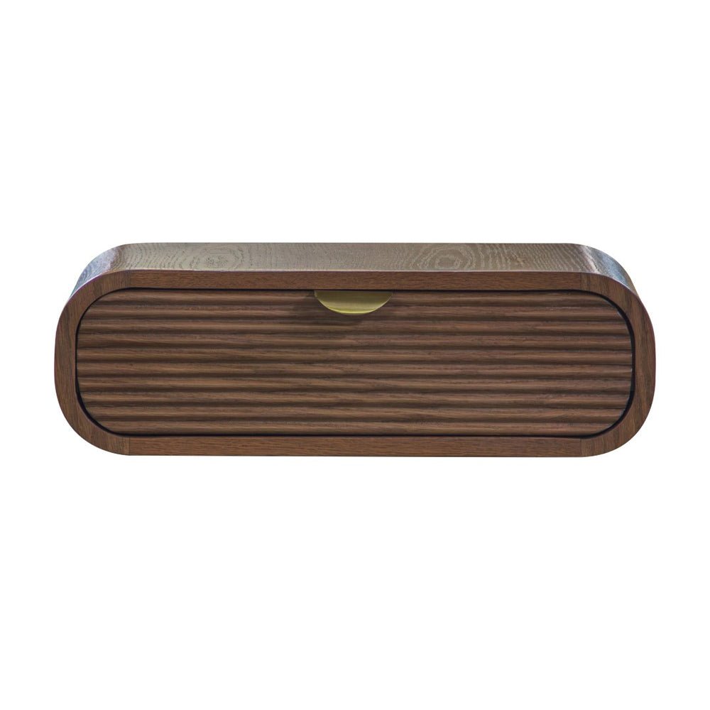 Union Home Corrin Wall Mounted Nightstand: Stylish Space-saving Design With Solid Wood Drawer & Brass Pull Light Walnut Plantation Grown Acacia Wood Bdm00267