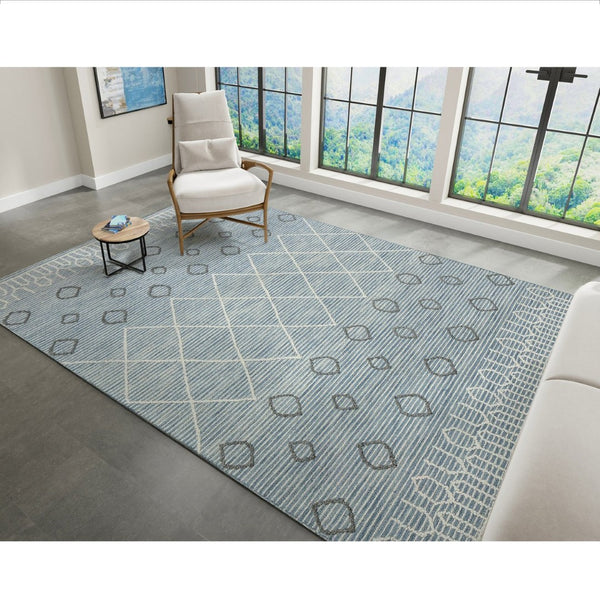 Amer Rugs Berlin Farmhouse Geometric Hand-hooked Wool Area Rug – Trendy Style For Timeless Home Elegance Blue,White Wool Ber10203