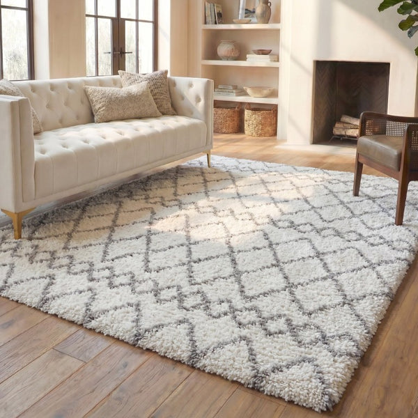 Safavieh Berber Shag Ivory Diamond Jute Blend Plush Area Rug for Living and Dining Rooms BER165F-10