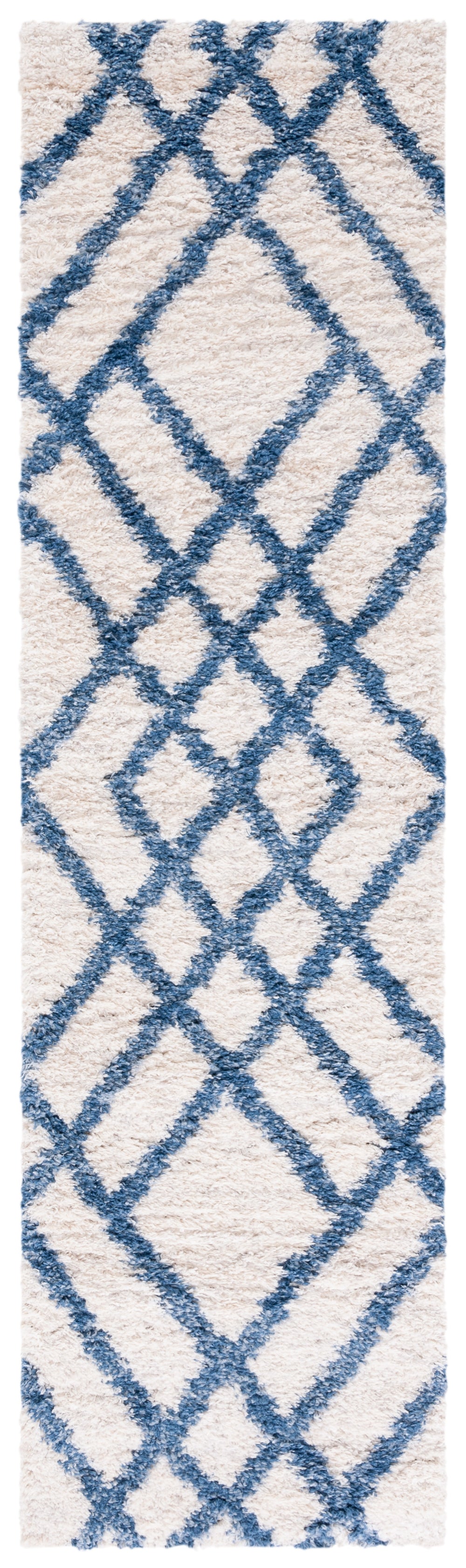Safavieh Berber Luxurious Shag Rug With Timeless Diamond Pattern For Elegant Living Spaces And Cozy Nooks Ivory ,Blue Polypropylene Ber214b-24