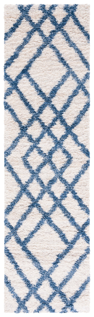 Safavieh Berber Luxurious Shag Rug With Timeless Diamond Pattern For Elegant Living Spaces And Cozy Nooks Ivory ,Blue Polypropylene Ber214b-24