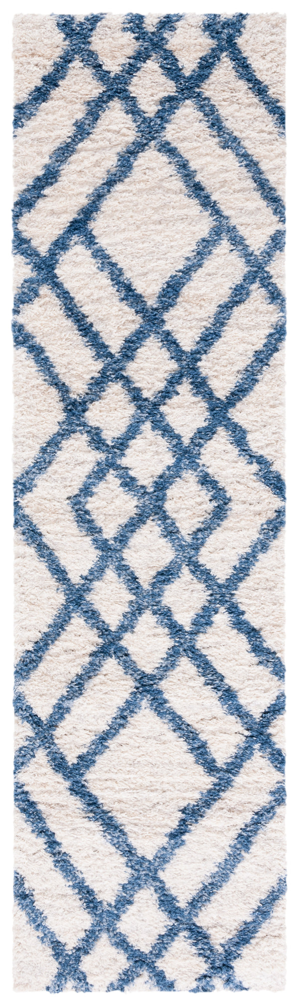 Safavieh Berber Luxurious Shag Rug With Timeless Diamond Pattern For Elegant Living Spaces And Cozy Nooks Ivory ,Blue Polypropylene Ber214b-24