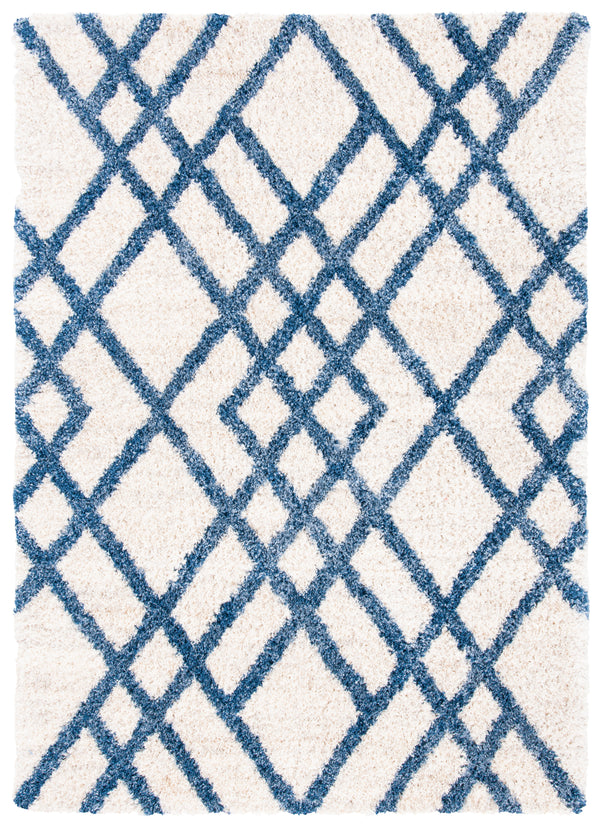 Safavieh Berber Luxurious Shag Rug With Timeless Diamond Pattern For Elegant Living Spaces And Cozy Nooks Ivory ,Blue Polypropylene Ber214b-24