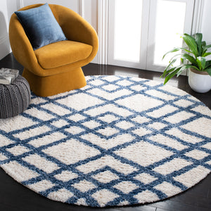 Safavieh Berber Luxurious Shag Rug With Timeless Diamond Pattern For Elegant Living Spaces And Cozy Nooks Ivory ,Blue Polypropylene Ber214b-24