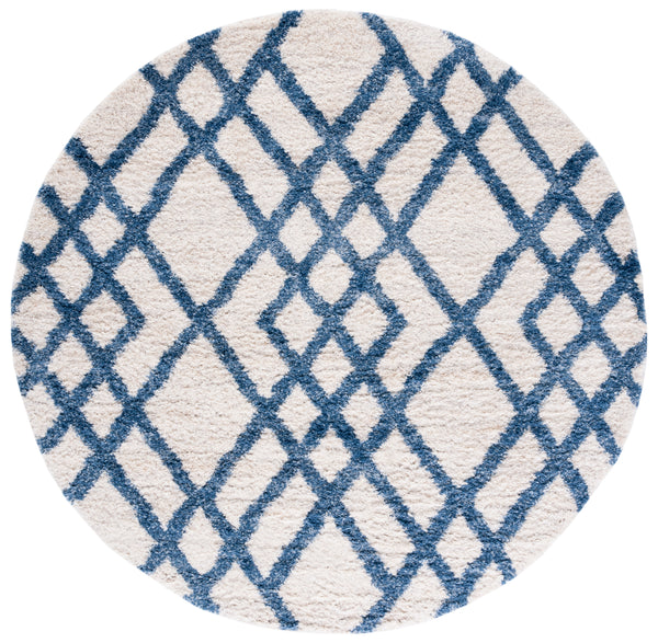 Safavieh Berber Luxurious Shag Rug With Timeless Diamond Pattern For Elegant Living Spaces And Cozy Nooks Ivory ,Blue Polypropylene Ber214b-24