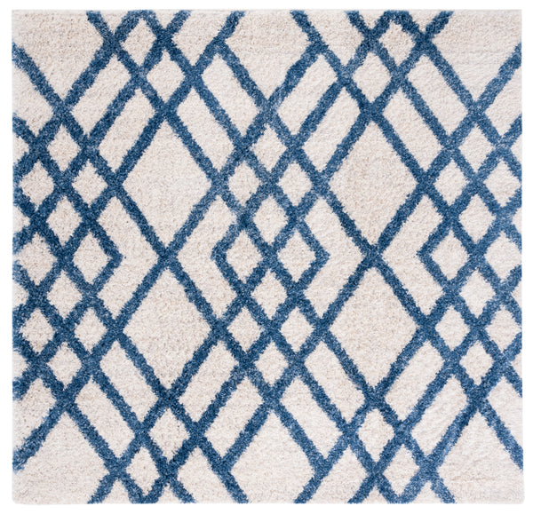 Safavieh Berber Luxurious Shag Rug With Timeless Diamond Pattern For Elegant Living Spaces And Cozy Nooks Ivory ,Blue Polypropylene Ber214b-24