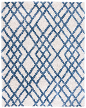 Safavieh Berber Luxurious Shag Rug With Timeless Diamond Pattern For Elegant Living Spaces And Cozy Nooks Ivory ,Blue Polypropylene Ber214b-24