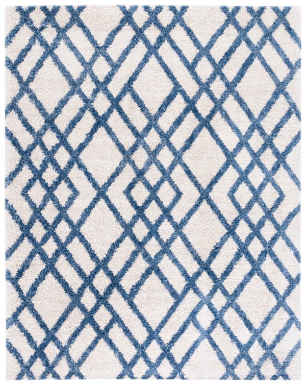 Safavieh Berber Luxurious Shag Rug With Timeless Diamond Pattern For Elegant Living Spaces And Cozy Nooks Ivory ,Blue Polypropylene Ber214b-24