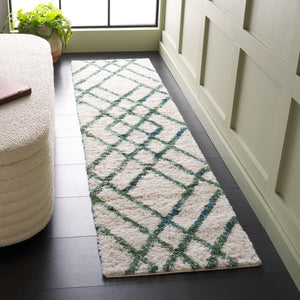 Safavieh Berber Shag Runner 2X6 Ivory Green Plush 1-1/8" Pile Power-Loomed Turkey Durable Polypropylene Elegance BER214C-26