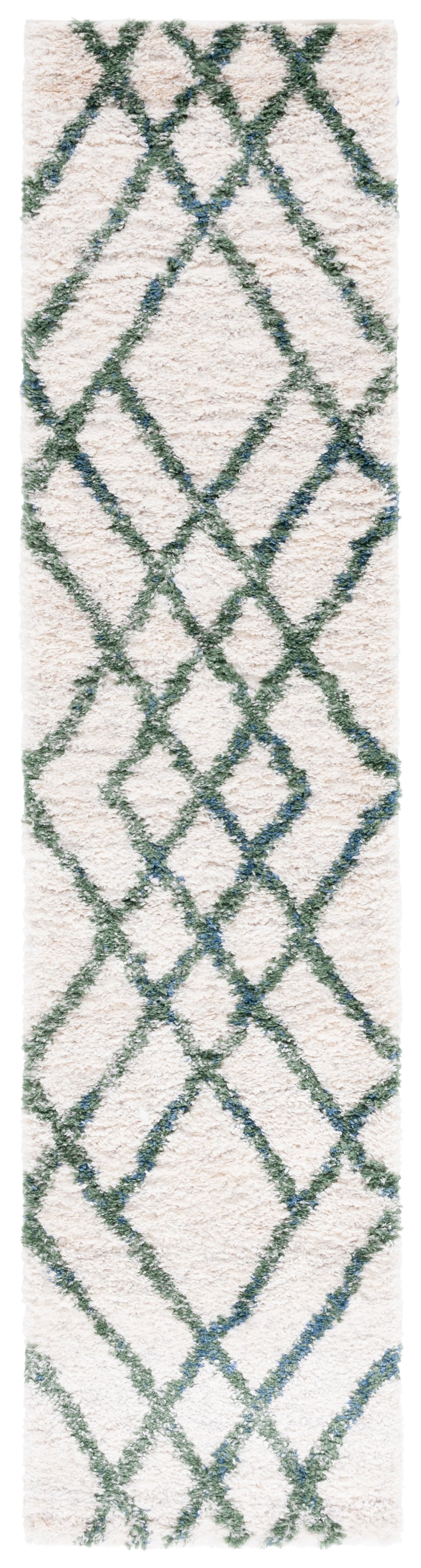 Safavieh Berber Shag Runner 2X6 Ivory Green Plush 1-1/8" Pile Power-Loomed Turkey Durable Polypropylene Elegance BER214C-26