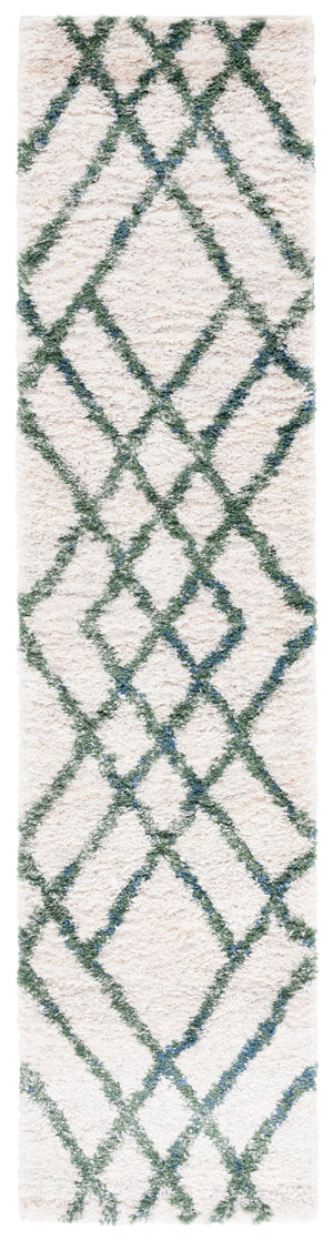 Safavieh Berber Shag Runner 2X6 Ivory Green Plush 1-1/8" Pile Power-Loomed Turkey Durable Polypropylene Elegance BER214C-26