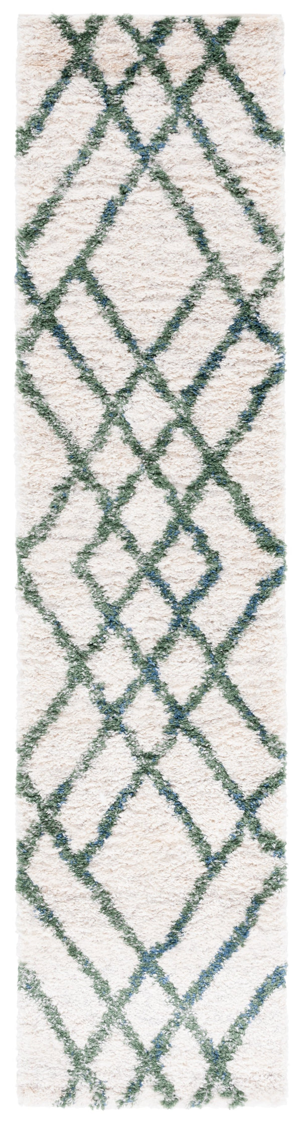 Safavieh Berber Shag Runner 2X6 Ivory Green Plush 1-1/8" Pile Power-Loomed Turkey Durable Polypropylene Elegance BER214C-26