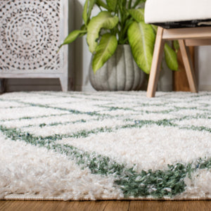 Safavieh Berber Shag Runner 2X6 Ivory Green Plush 1-1/8" Pile Power-Loomed Turkey Durable Polypropylene Elegance BER214C-26