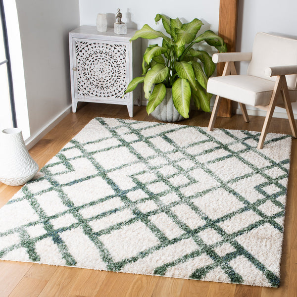 Safavieh Berber Shag Runner 2X6 Ivory Green Plush 1-1/8" Pile Power-Loomed Turkey Durable Polypropylene Elegance BER214C-26