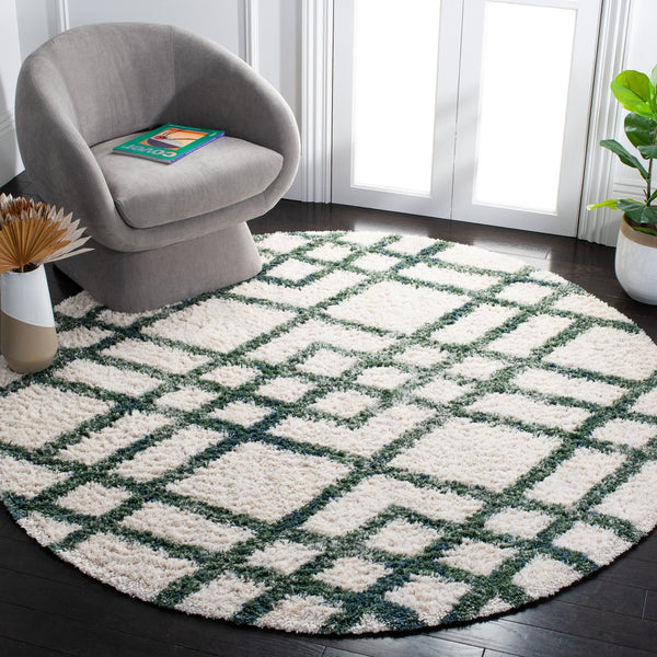 Safavieh Berber Shag 214c - Luxurious Polypropylene Area Rug For Cozy Spaces With Elegant Ivory And Green Hues Ivory ,Green Polypropylene Ber214c-2