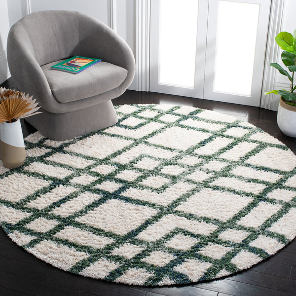 Safavieh Berber Shag Runner 2X6 Ivory Green Plush 1-1/8" Pile Power-Loomed Turkey Durable Polypropylene Elegance BER214C-26