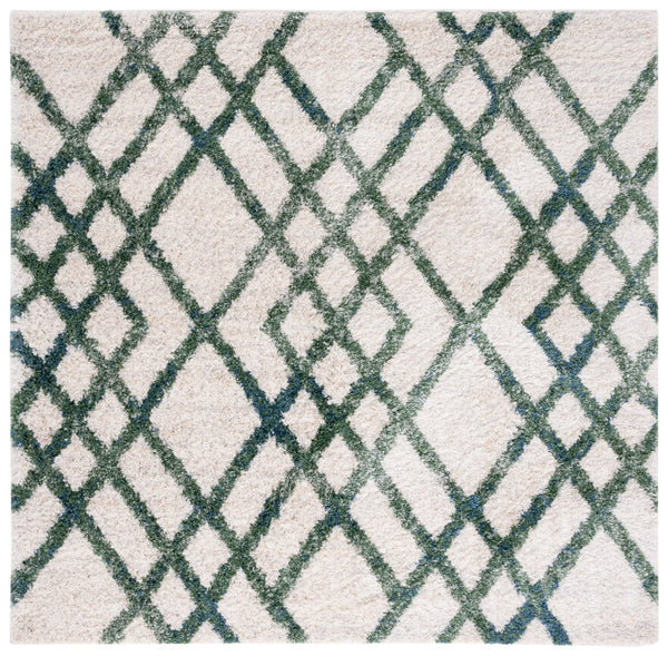 Safavieh Berber Shag 214c - Luxurious Polypropylene Area Rug For Cozy Spaces With Elegant Ivory And Green Hues Ivory ,Green Polypropylene Ber214c-2