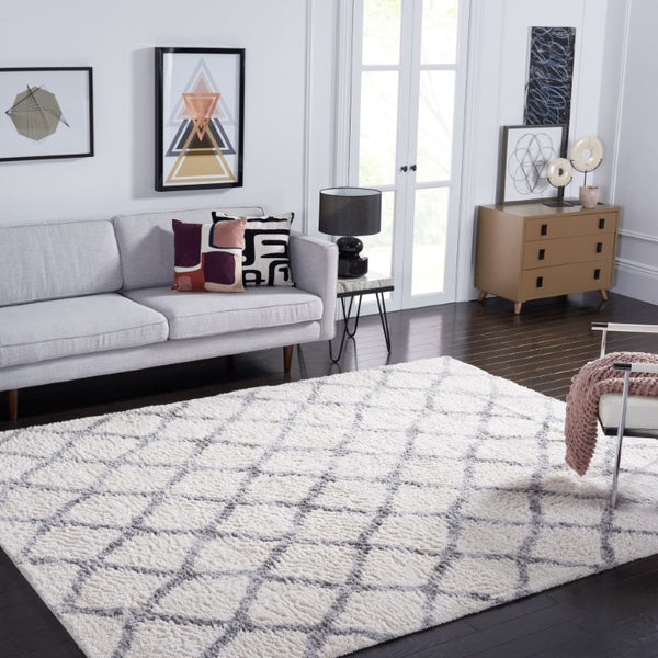Safavieh Berber Shag Diamond Trellis Polypropylene Rug Plush Ivory Grey Living Room Floor BER215B-8