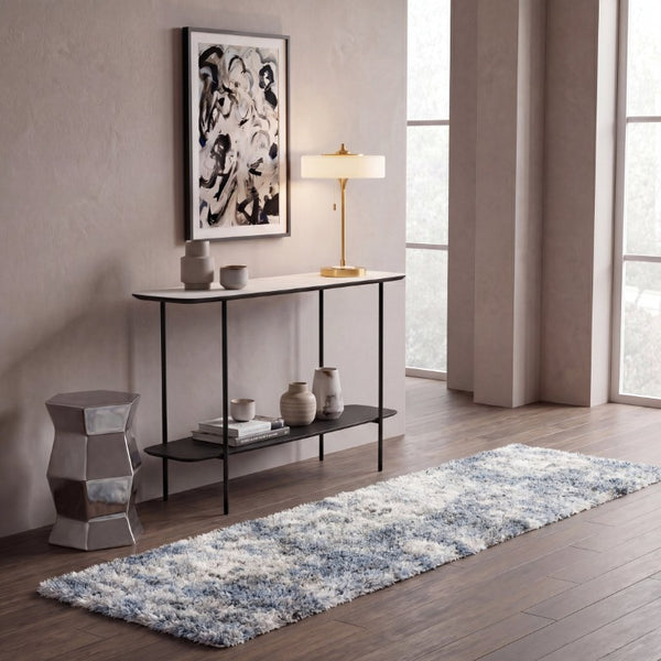 Safavieh Berber Shag Polypropylene Runner Rug Ivory Blue Plush Pile for Hallway Entryway 2' x 14' BER274B-214
