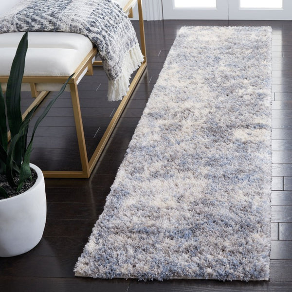 Safavieh Berber Shag Polypropylene Runner Rug Ivory Blue Plush Pile for Hallway Entryway 2' x 16' BER274B-216