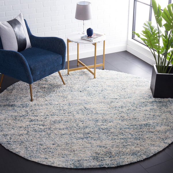Safavieh Berber Shag Round Area Rug Ivory & Light Aqua Plush Flokati Texture Power-Loomed Turkey Luxury Comfort 10'-0" x 10'-0" BER563J-10R
