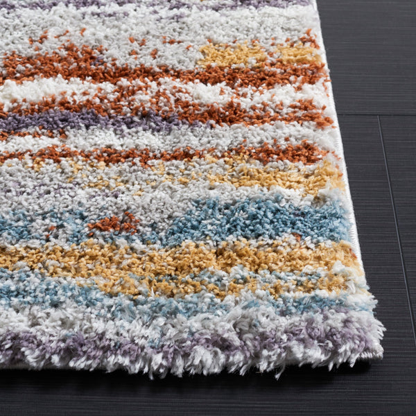 Safavieh Berber Contemporary Shag Area Rug - Luxurious Plush Comfort With Striking Blue, Rust, And Ivory Design Blue Rust ,Ivory Polyester Pile Ber565a-5r