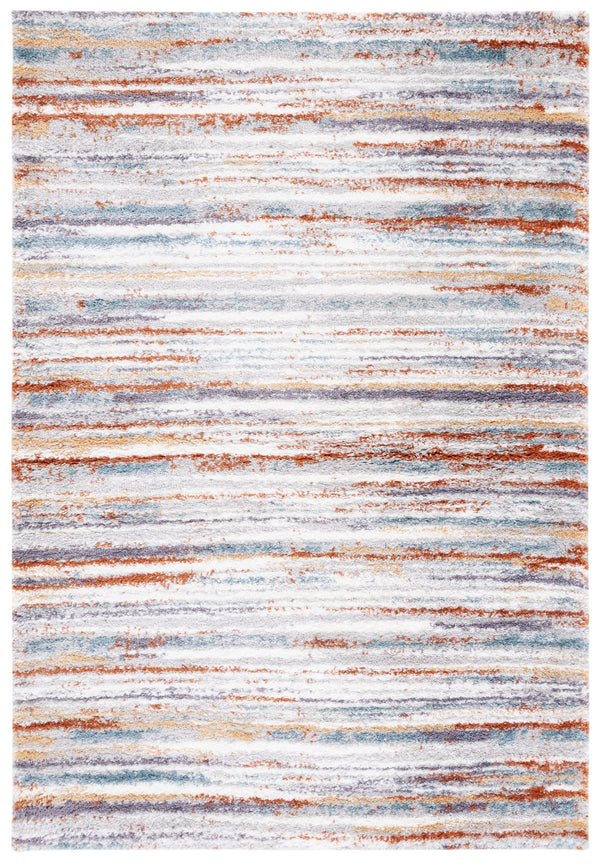 Safavieh Berber Contemporary Shag Area Rug - Luxurious Plush Comfort With Striking Blue, Rust, And Ivory Design Blue Rust ,Ivory Polyester Pile Ber565a-5r