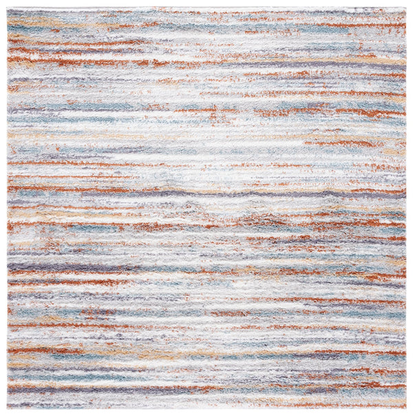 Safavieh Berber Contemporary Shag Area Rug - Luxurious Plush Comfort With Striking Blue, Rust, And Ivory Design Blue Rust ,Ivory Polyester Pile Ber565a-5r