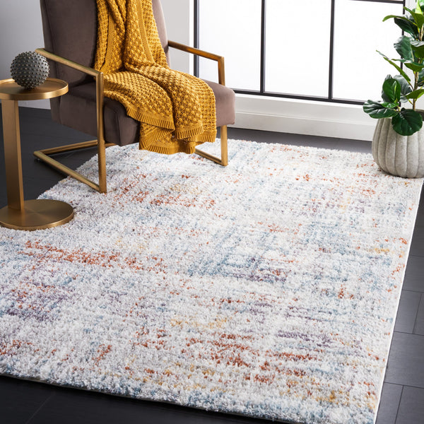 Safavieh Berber Luxurious Shag Area Rug - Eco-friendly, Durable Polyester With Rich Blue And Rust Hues Blue Rust ,Ivory Polyester Pile Ber569a-4r
