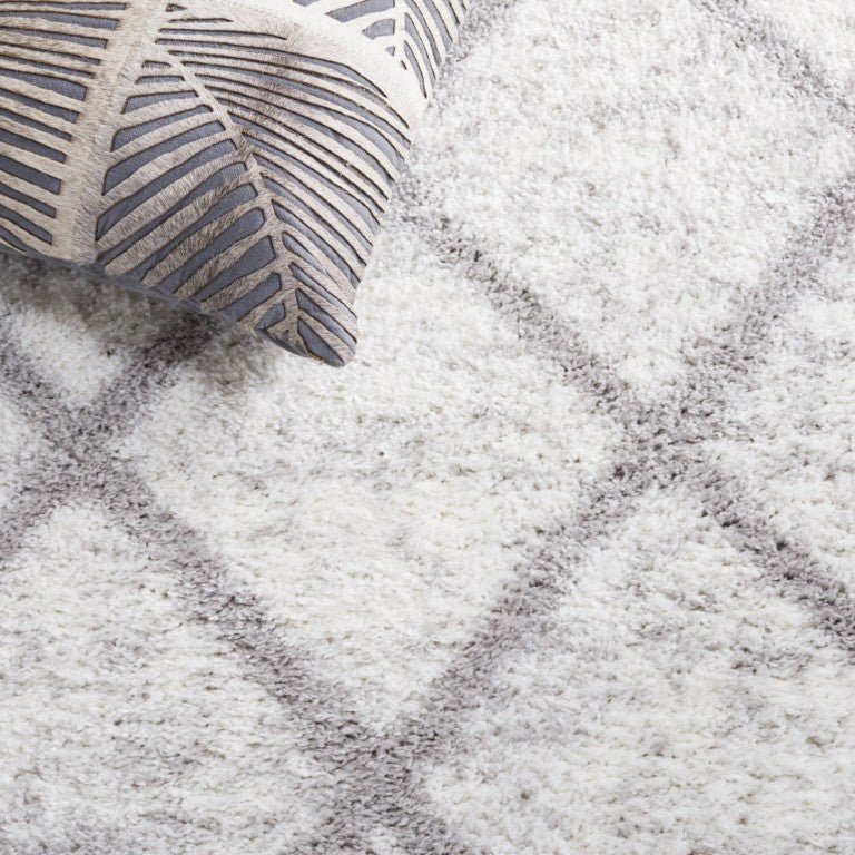 Safavieh Berber Shag Geometric Flokati Style Polyester Rug Plush Ivory Grey Living Room BER572F-6